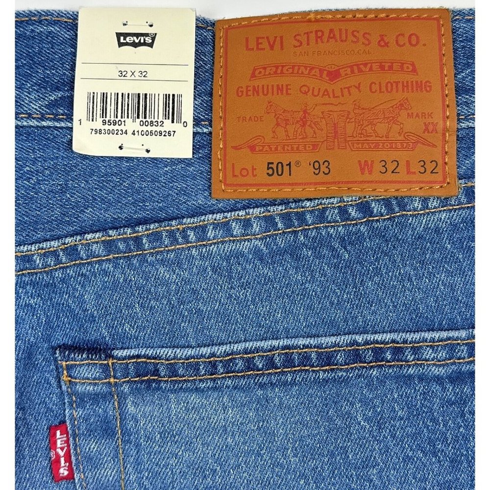 Levis 501 93 Premium Men 32x32 Straight Blue Jeans Distressed Button Fly Stretch - Picture 12 of 12